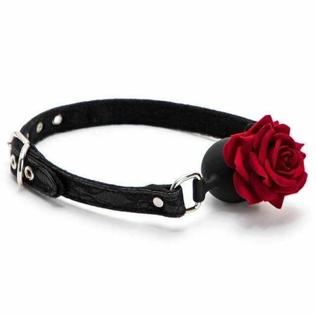 Rose Mouth Gag - Black Strap