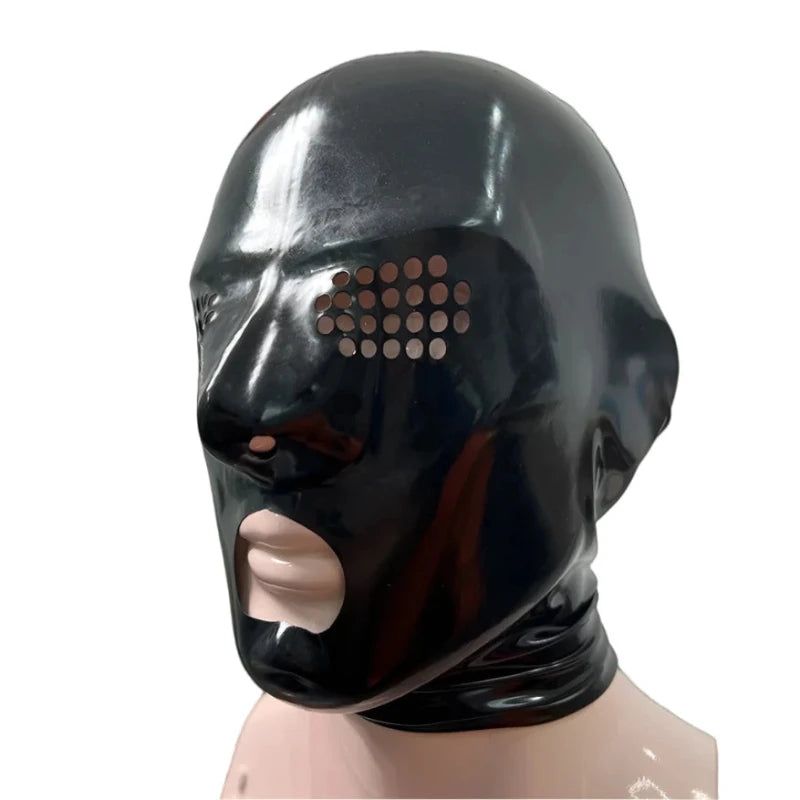 Latex Hood with Mesh Holes - Black