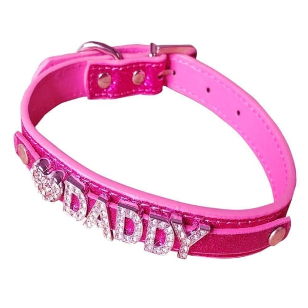 Rhinestone Daddy Collar - Magenta